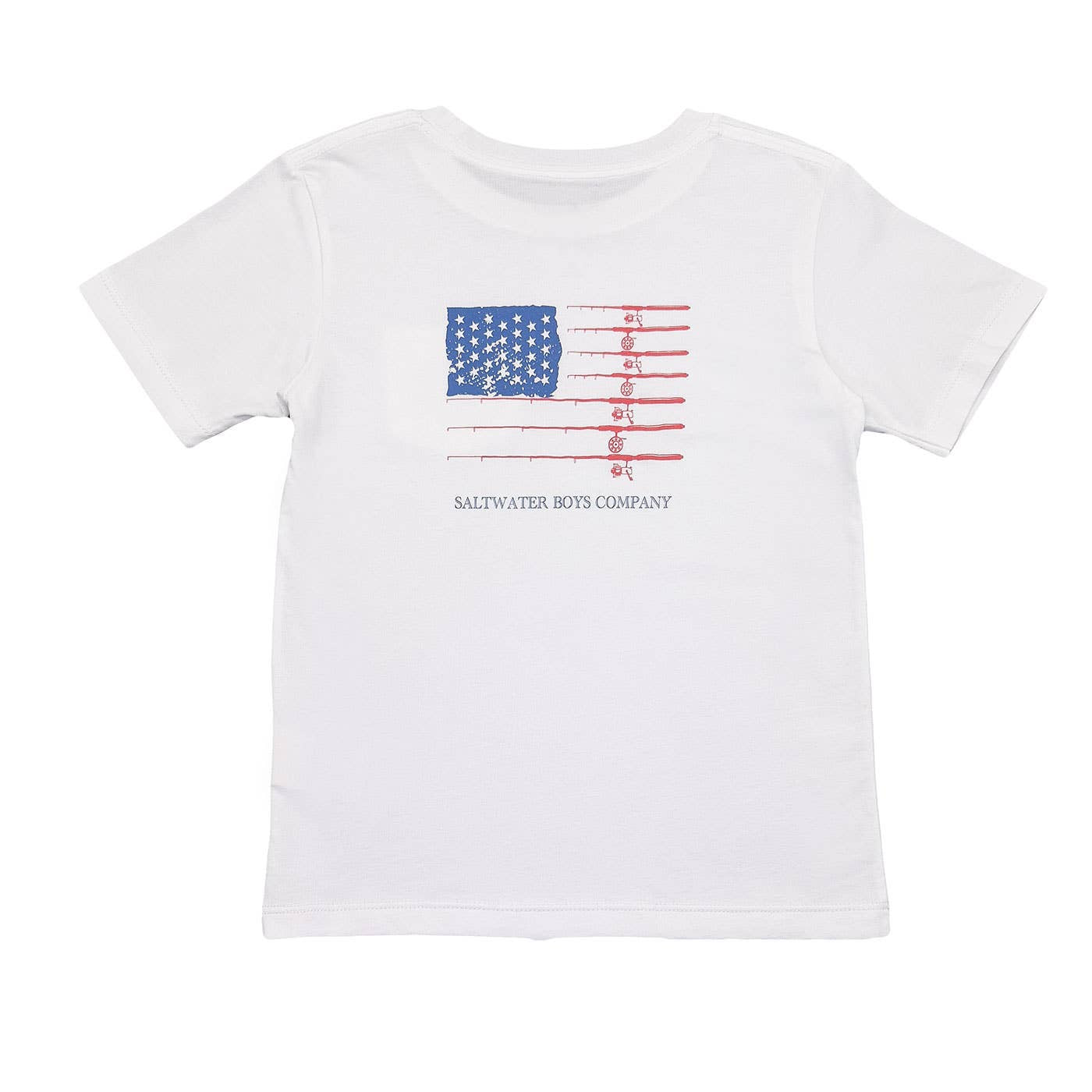 Saltwater Boys Fishing Pole Flag Graphic Tee -White