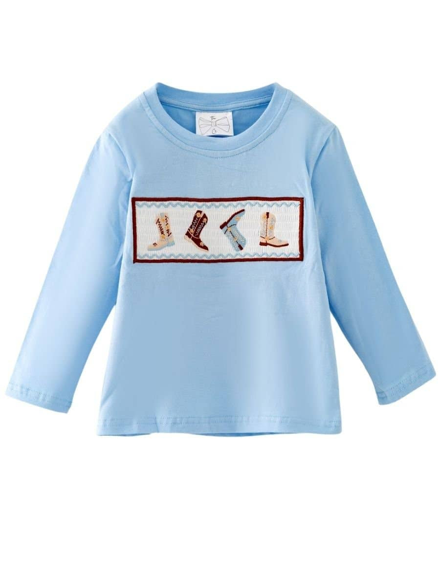 Boys Smocked Western Cowboy Boots LS Shirt