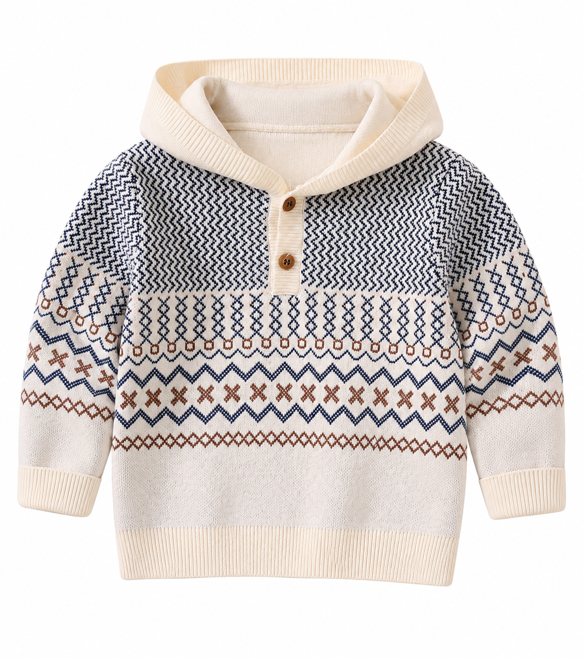 Boys Hooded Geometric Sweater