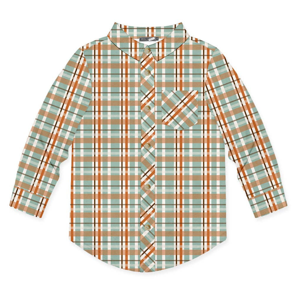 Boys Orange Pumpkin Patch Plaid Long-Sleeve Button-Up: Orange / 8