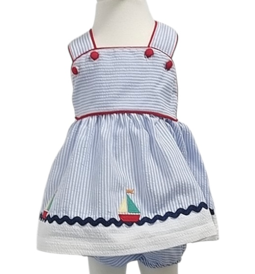 Seersucker Sailboat Bloomer Set