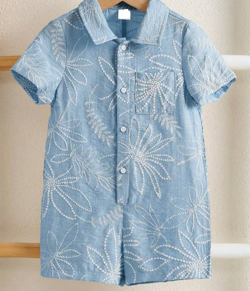 Linen Tropical Polo Romper