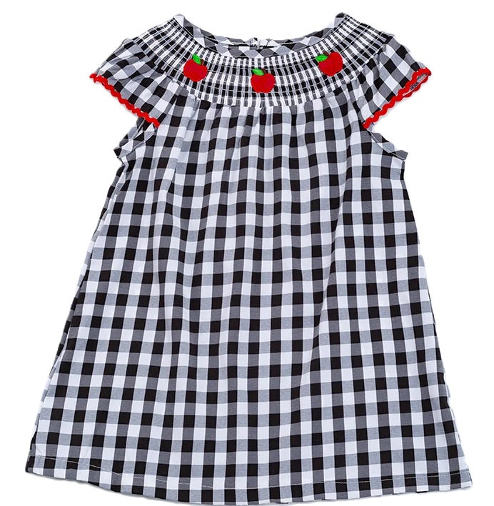 Black Gingham Smocked Apple Dress