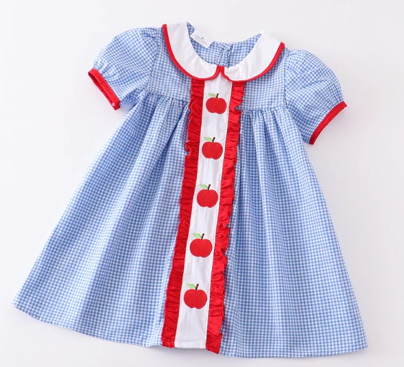 Back to School Apple Embroidery Woven Dress