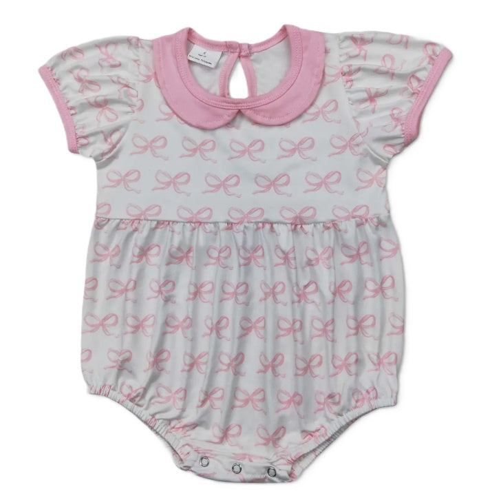 Peter Pan Collar Pink Bow Romper