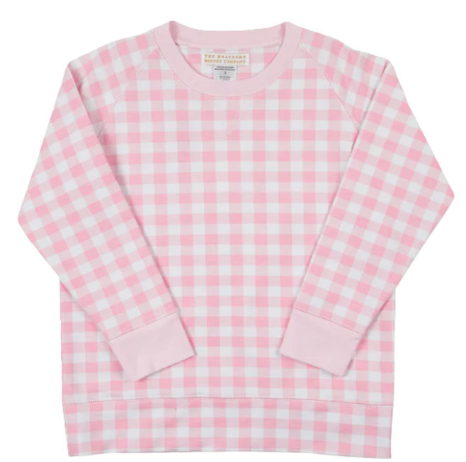Cassidy Comfy Crewneck-Palm Beach Pink Gingham