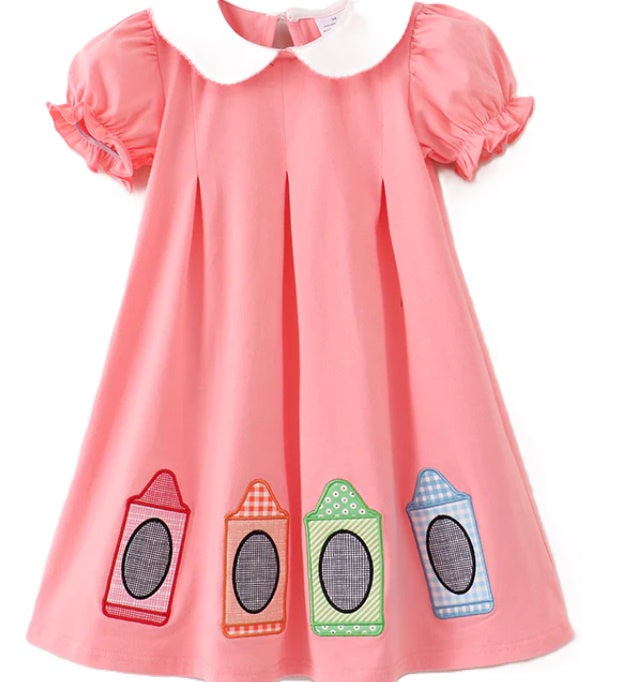 Coral Crayon Appliqué Dress