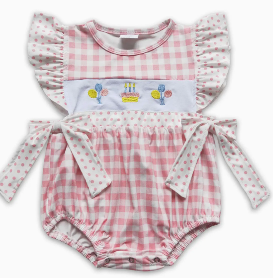 Pink Gingham Embroidered Bubble