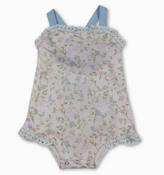 Vintage Pink & Blue Lace Floral Sunsuit
