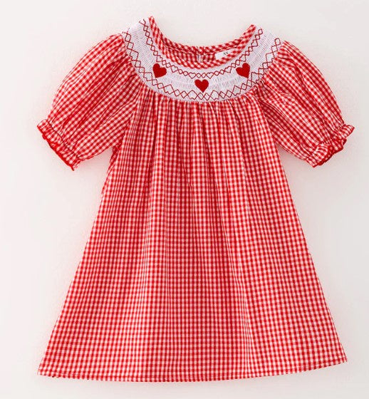 Red Gingham Smocked Heart Dress