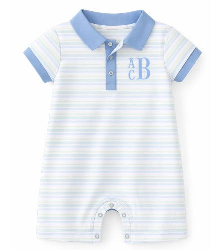 Boys Green & Blue Stripe Collard Romper