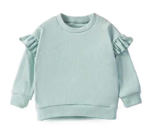 Green Ruffle Sleeve Sweatshirt