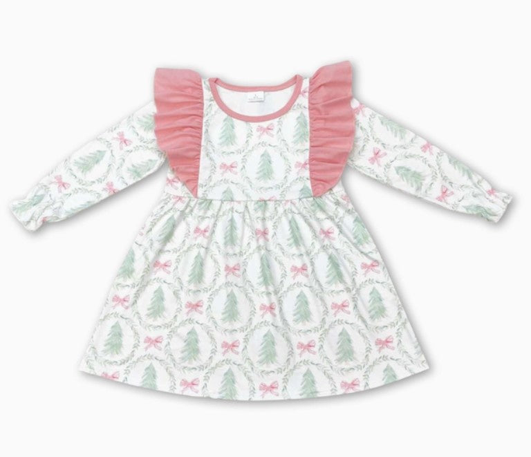 Pink & Green LS Christmas Tree Dress