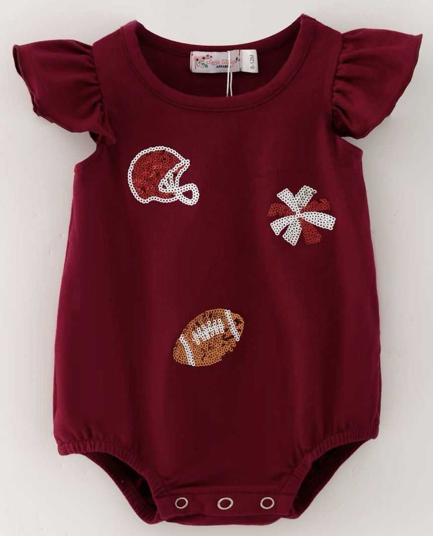 Garnet Sequin Football Romper