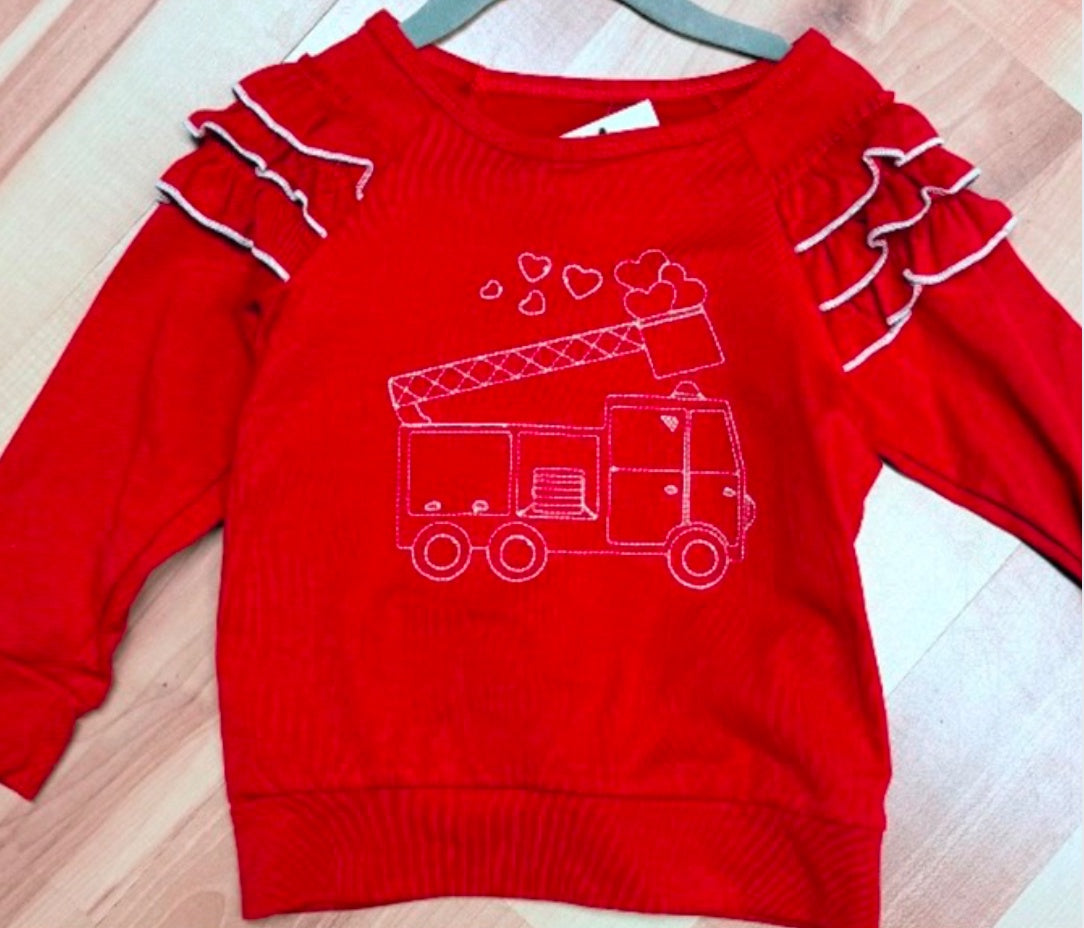 Red Firetruck Girls LS T Shirt