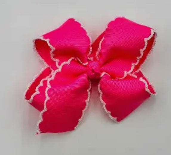 Hot Pink White Picot Trim Bow