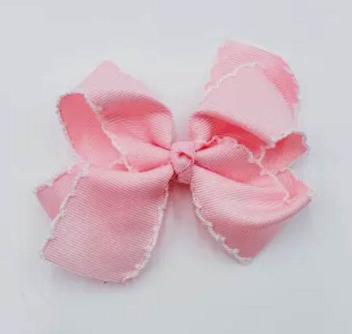 Pink Bow with White Picot Trim