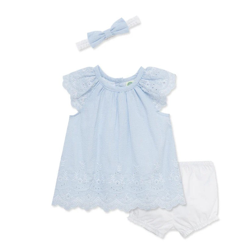 Little Me- Blue Eyelet Sunsuit & Bloomer Set