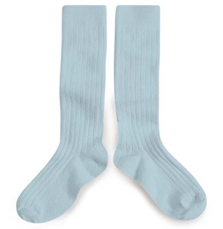 Lt Blue Ribbed Knee High Socks