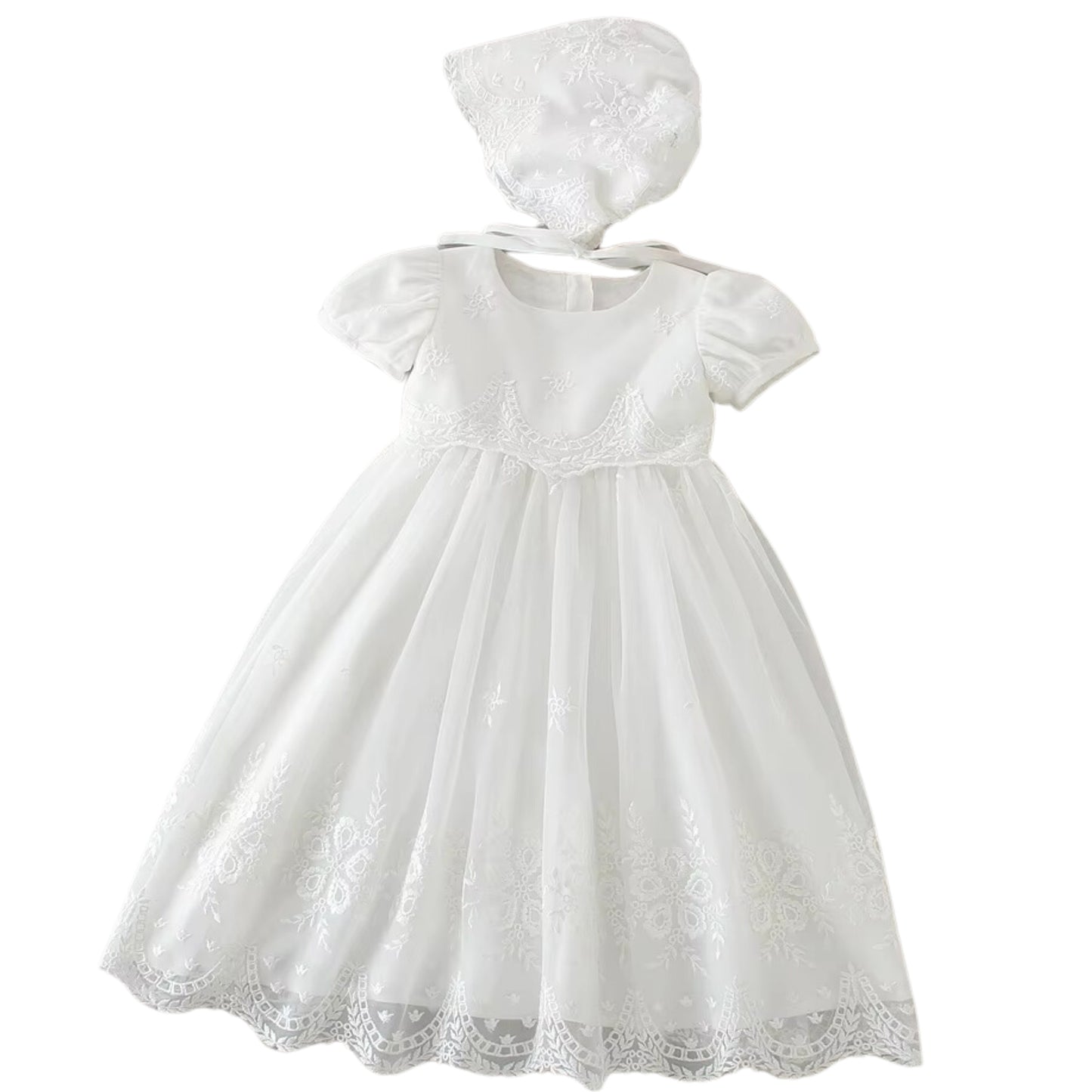 Long White Lace Overall Christening Gown