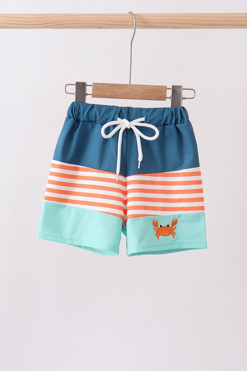 Crab Embroidered Swim Trunks