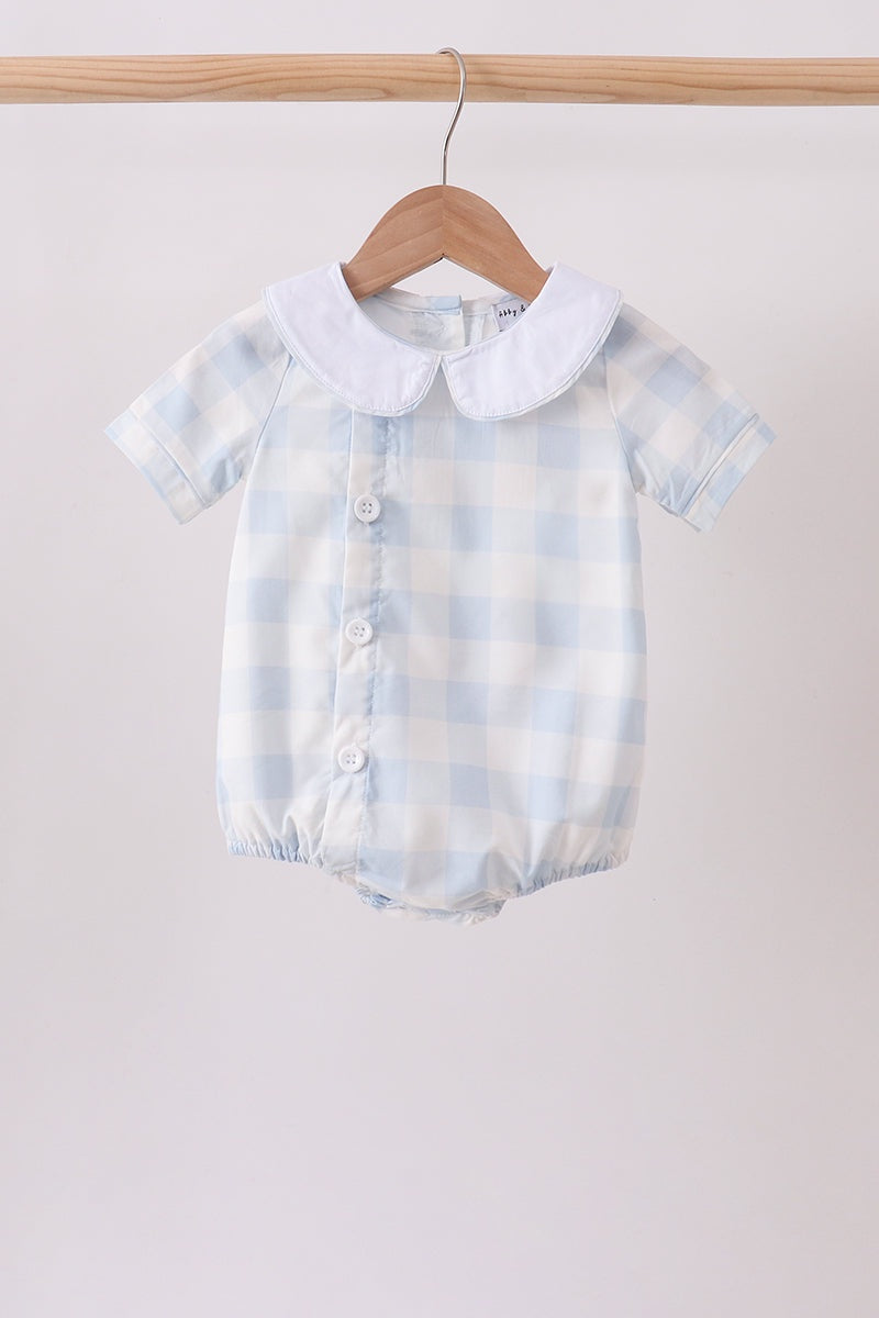 Blue Plaid Boys Peter Pan Collar Romper
