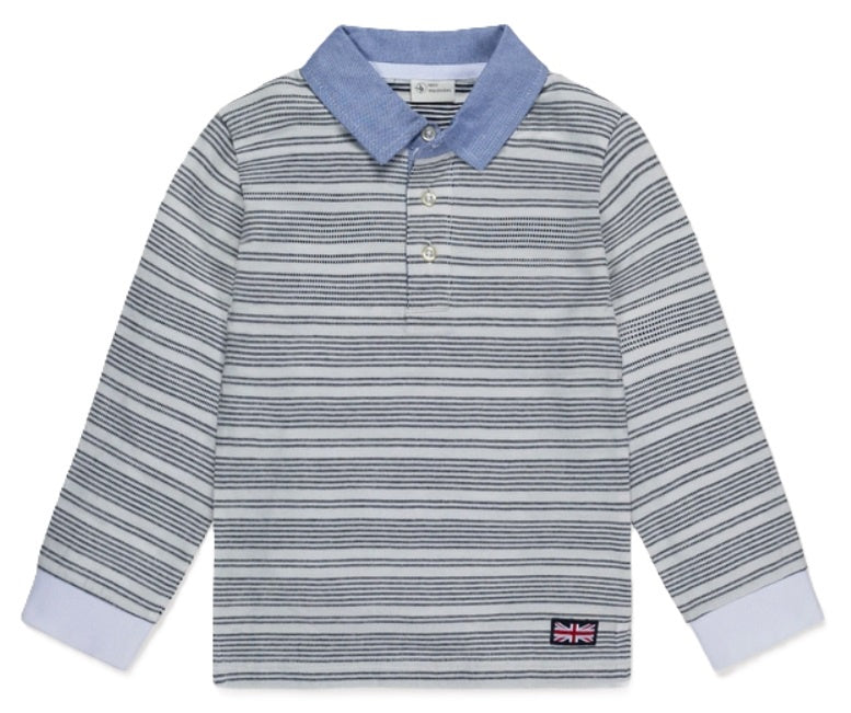 Navy Stripe Chambray Collar Polo
