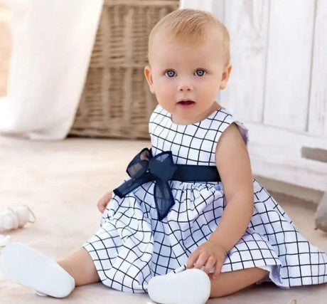 Navy & White Window Pane Dress