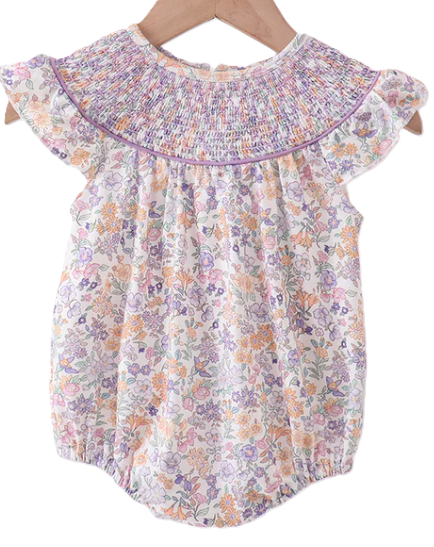 Purple Fall Smocked Floral Bubble