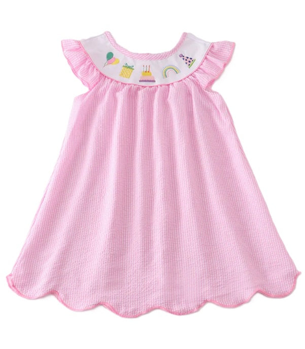 Pink Seersucker Birthday Dress