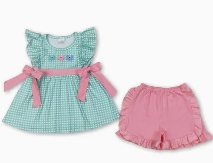 Pink & Aqua Gingham Crab Outfit