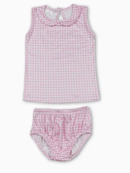 Pink Gingham Collared Bummie Set