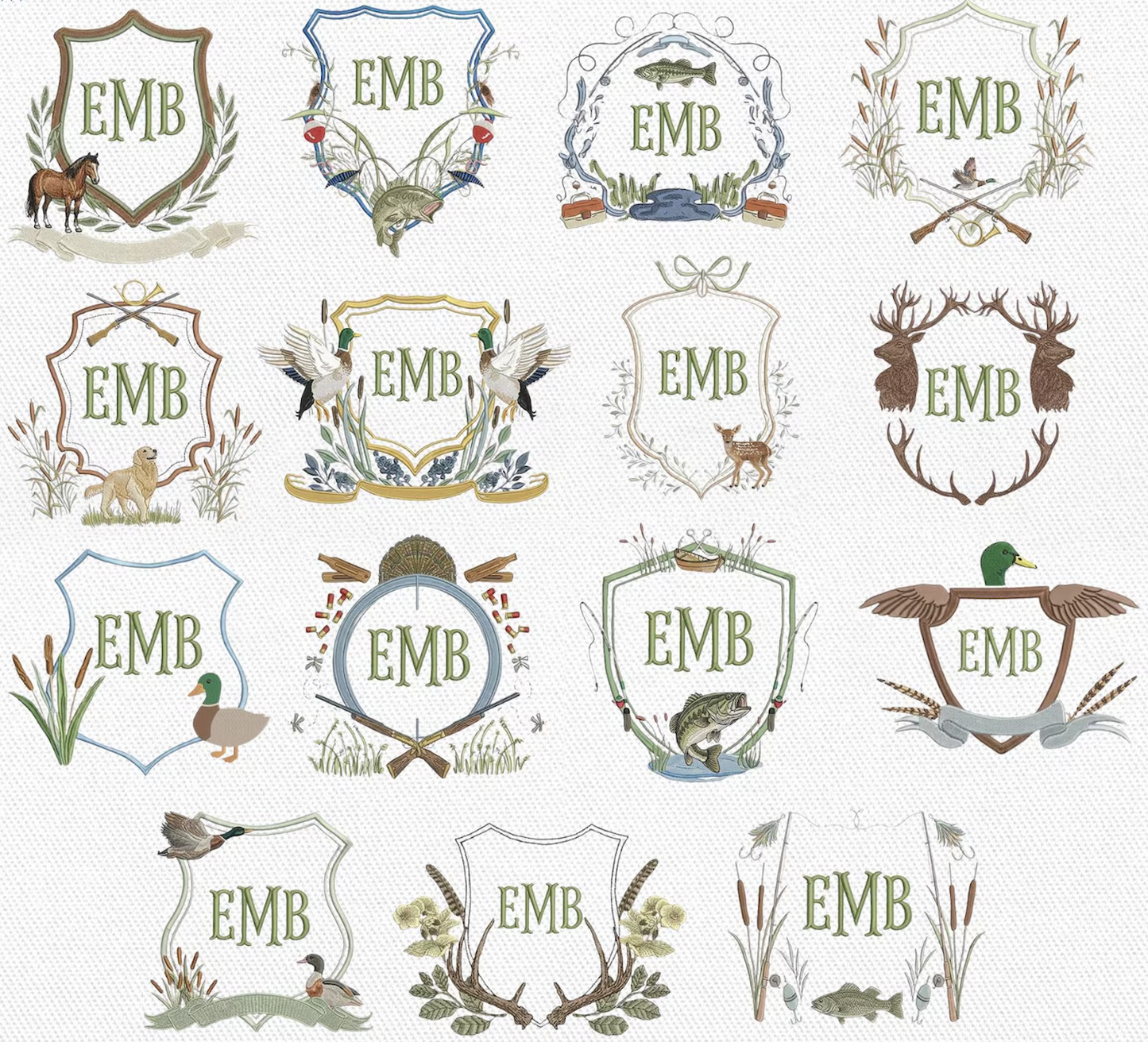 Fishing and Hunting Crest Embroidery Bundle