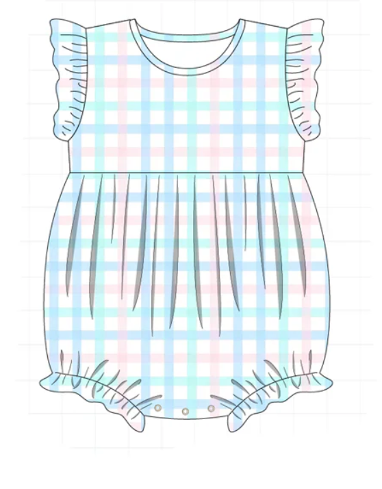 Mint Pastel Plaid Romper
