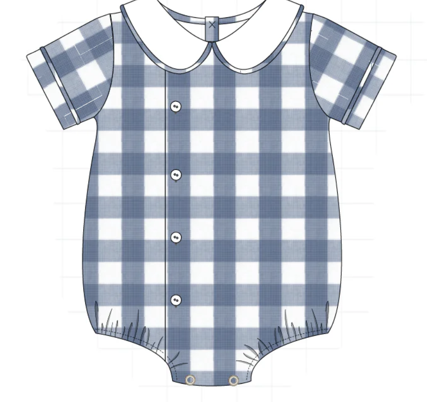 Navy Plaid Boys Peter Pan Collar Romper