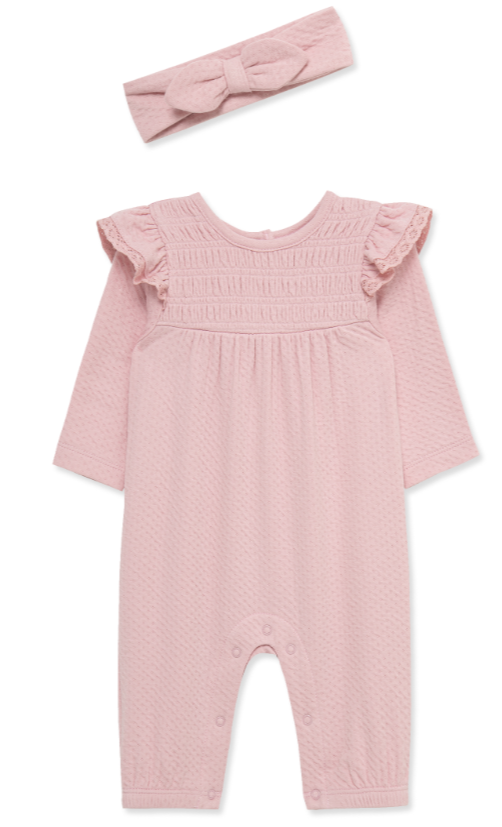 Pink Smocked Pointelle Romper HB Set