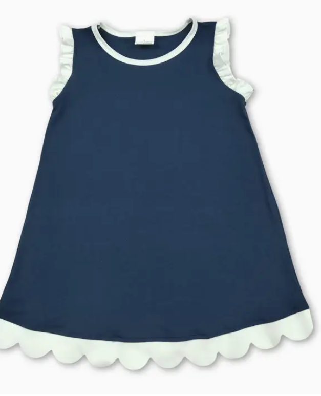 Navy & White Scallop Hem Dress