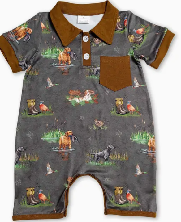 Brown Hunting Dog Polo Romper