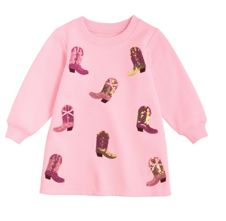 Cowboy Boot Sequin Sweatshirt Dress