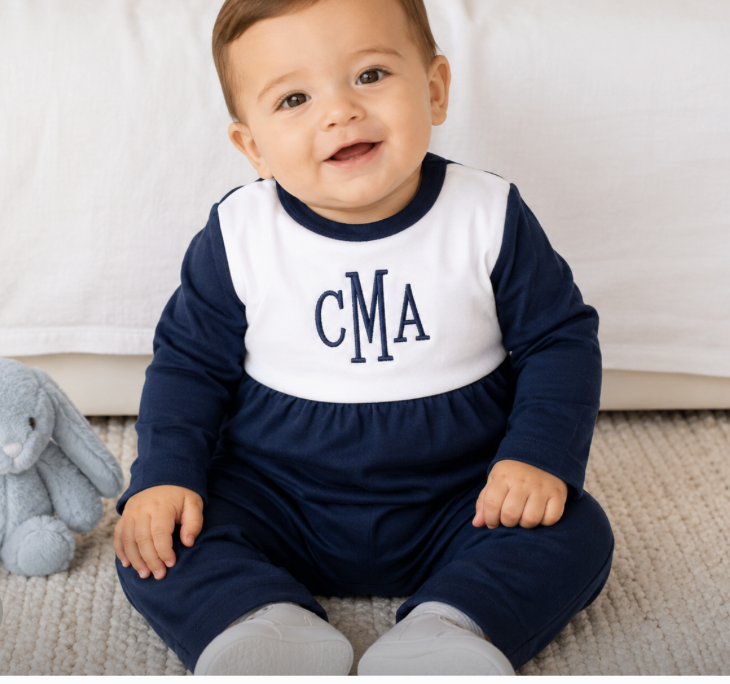 Long Sleeve Navy Color Block Romper