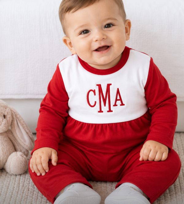 Long Sleeve Red Color Block Romper