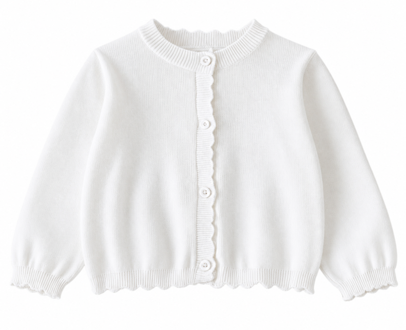 White Scallop Trim Knit Cardigan