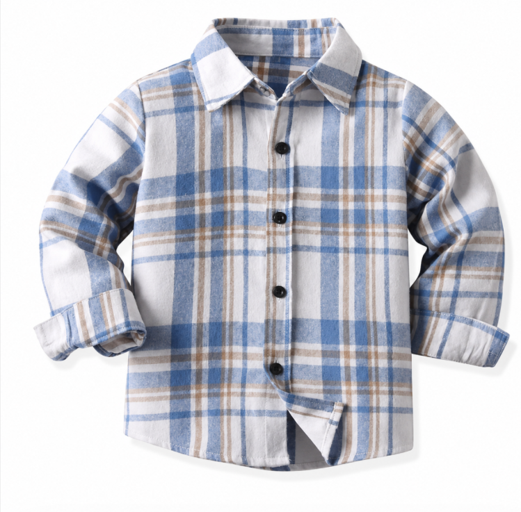 Cream & Blue Flannel Button Up