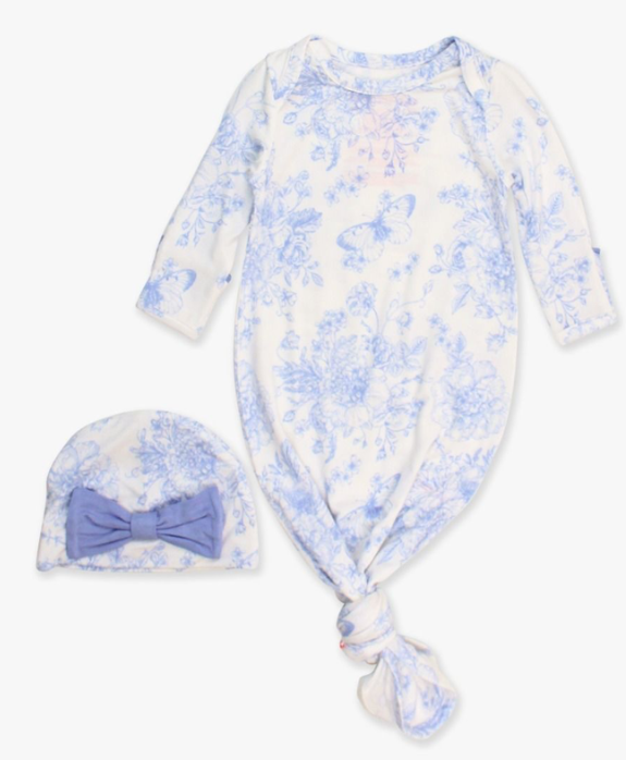 Periwinkle Butterfly Toile Bamboo Gown & Hat Set