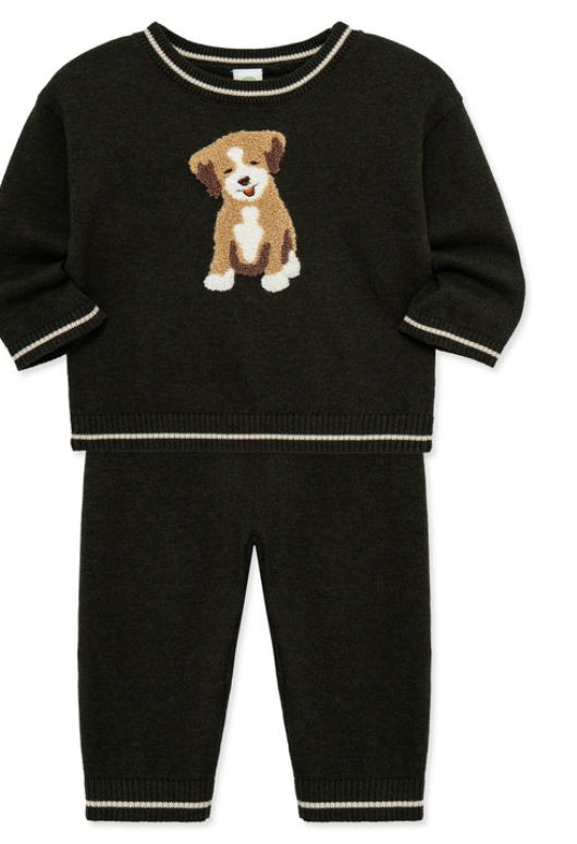 Boys 2 Pc Knitted Navy Puppy Set