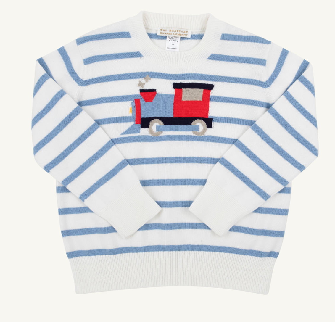 Isaac's Intarsia Sweater- Blue Train
