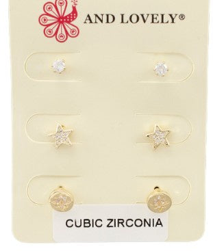 Star & CZ Stud Earring Trio