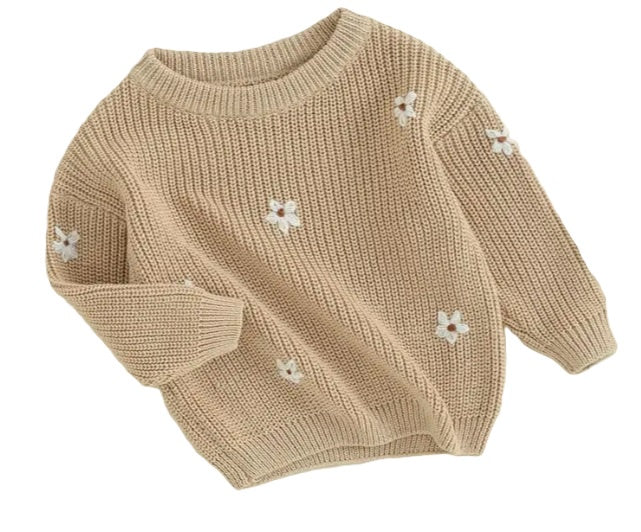Tan Knit Flower Sweater