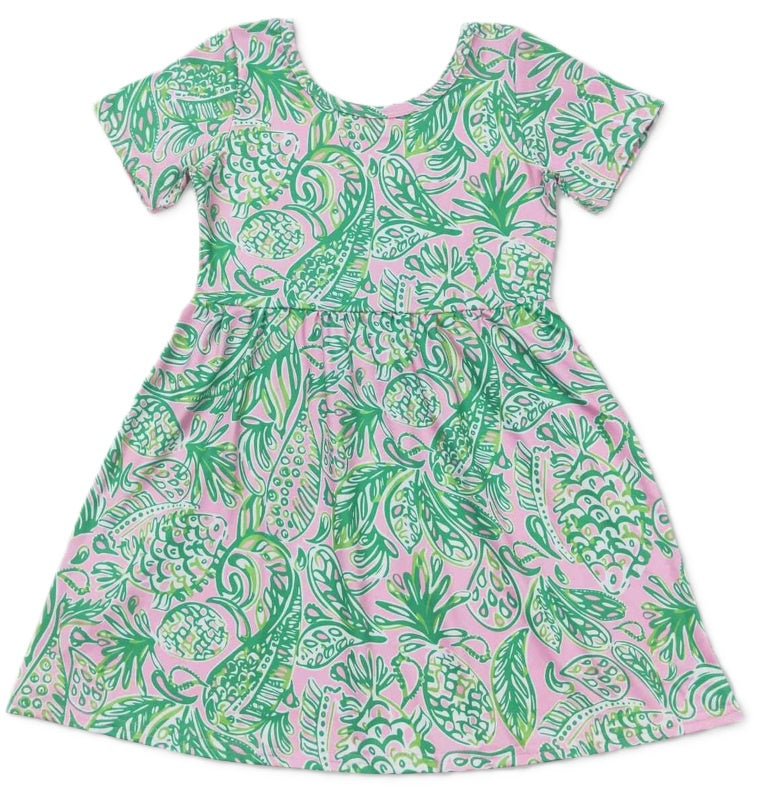 Watercolor Green & Pink Dress