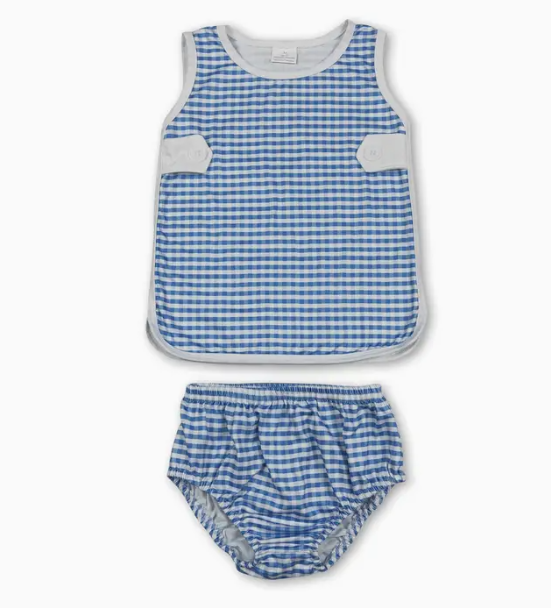 Blue Gingham Boys Diaper Set